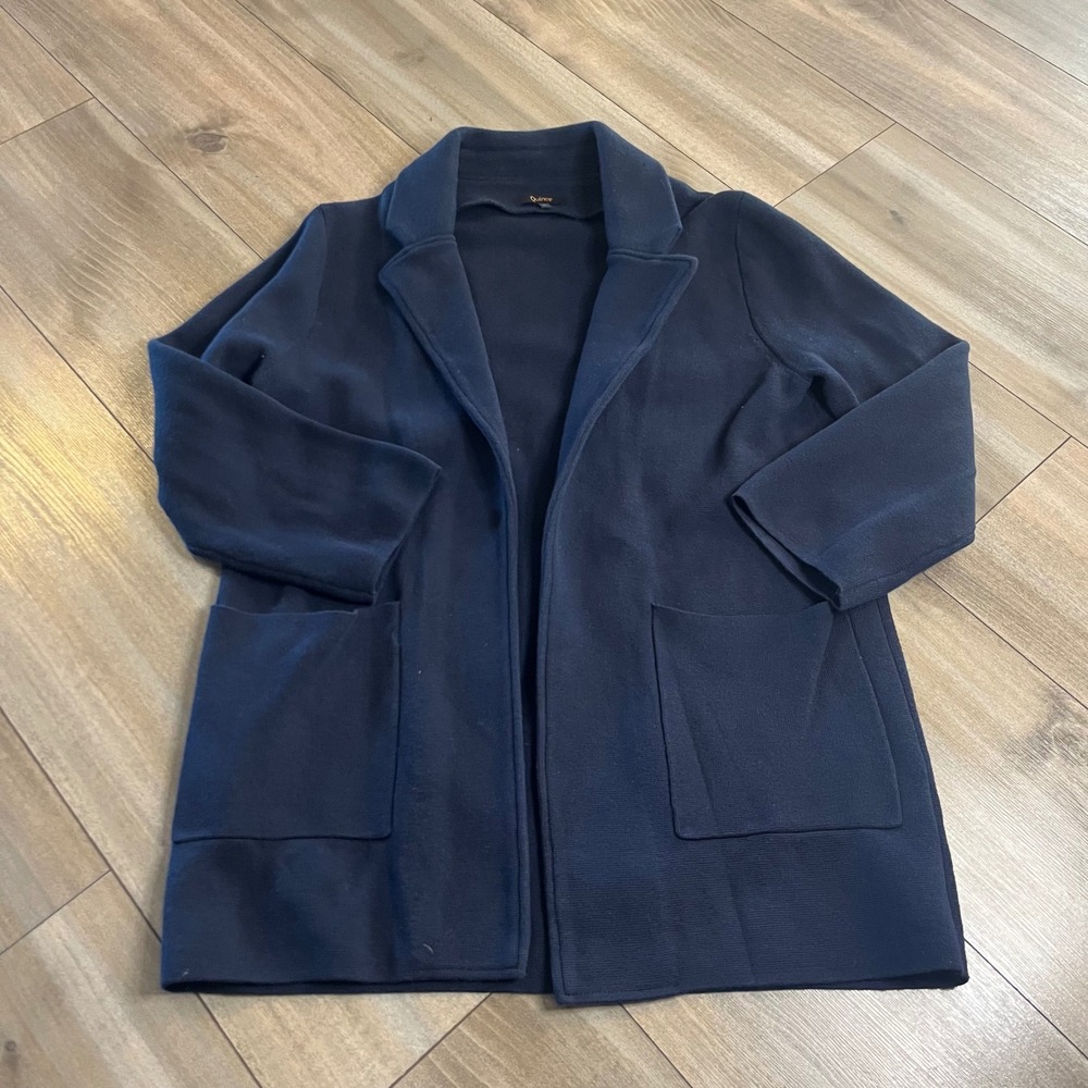 Quince Mongolian Cashmere‎ Full-Length Sweater Coat Navy Blue Small
